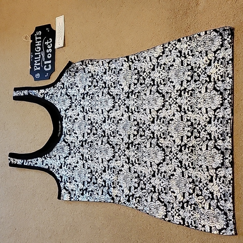 No Boundaries Tank Top Black Silver Metallic Junior Large New
